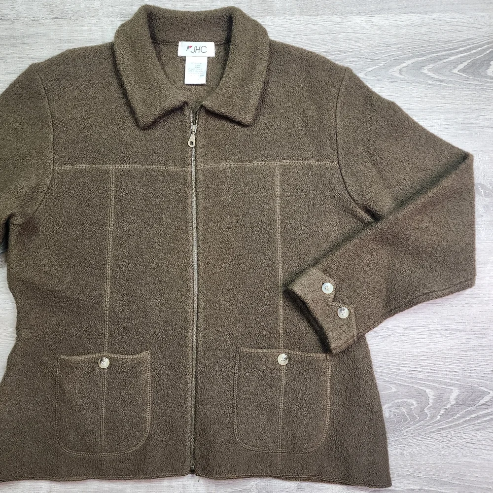 VINTAGE JH COLLECTIBLES Wool Green Zip Up Coat Jacket Large - Picture 16 of 16